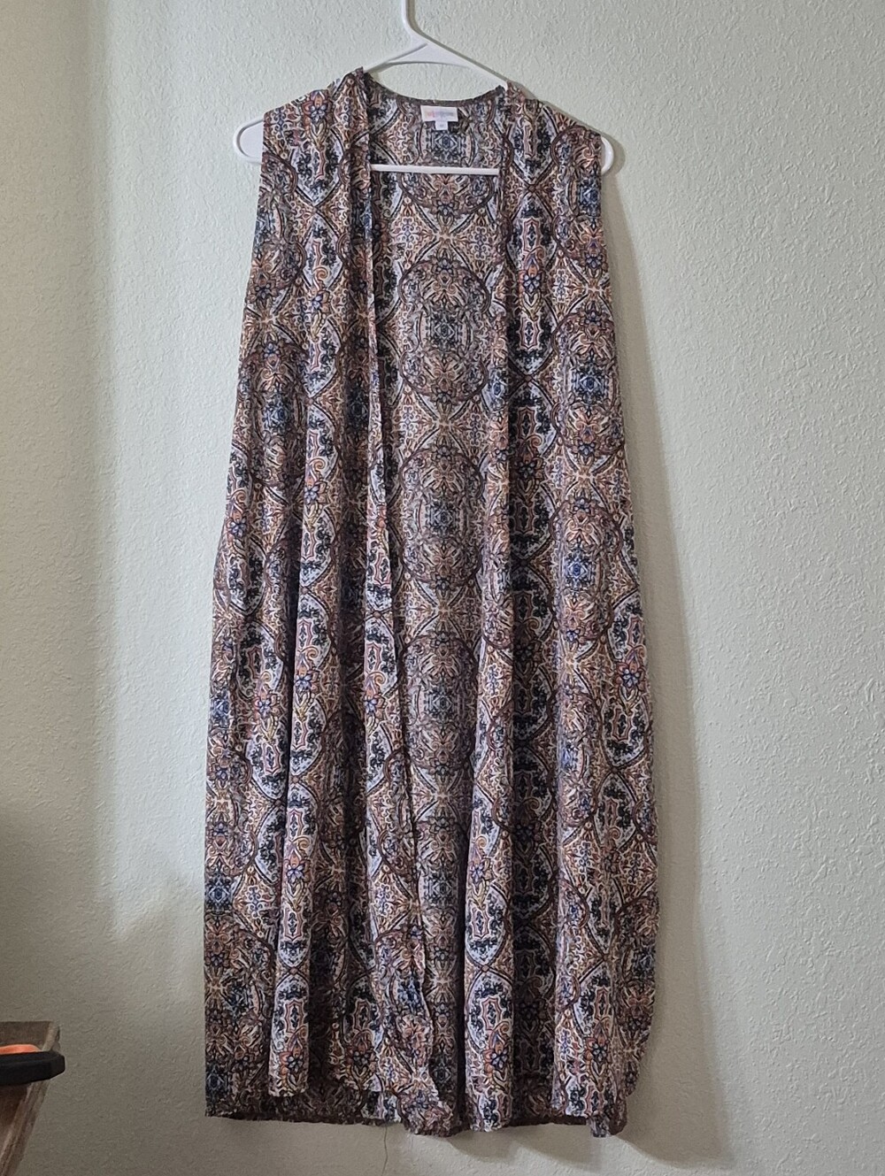 LuLaRoe Paisley Maxi Vest in Brown and Blue Tones